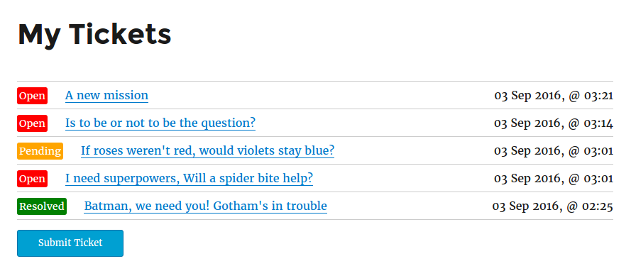 WordPress helpdesk plugin customer tickets list