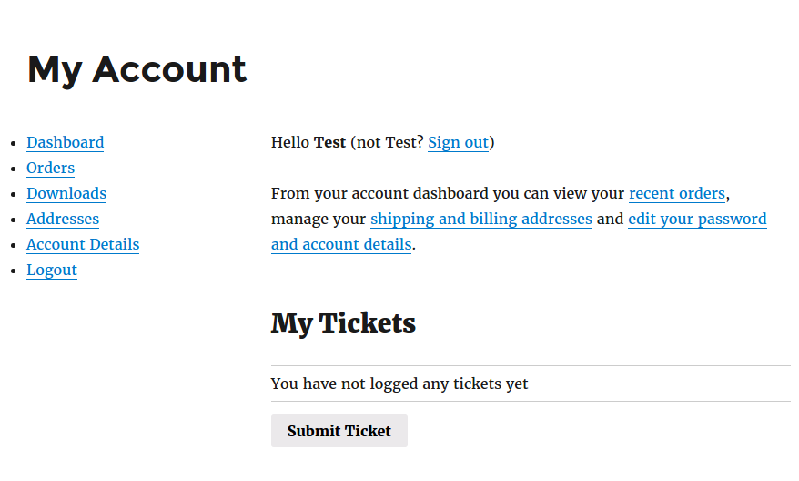 WooCommerce 'My Account' page
